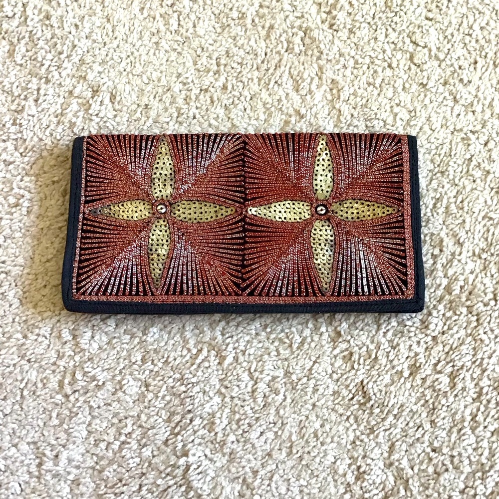 NWOT red/black/gold detail decorated wallet